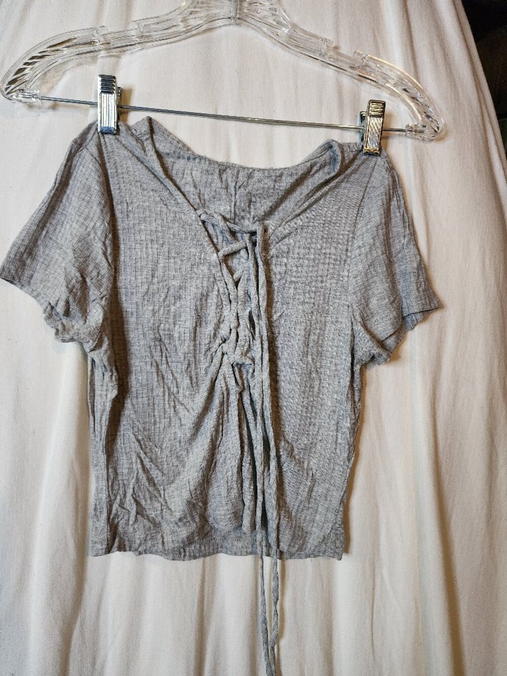 Light Grey Silvery Lace-up Crop Top